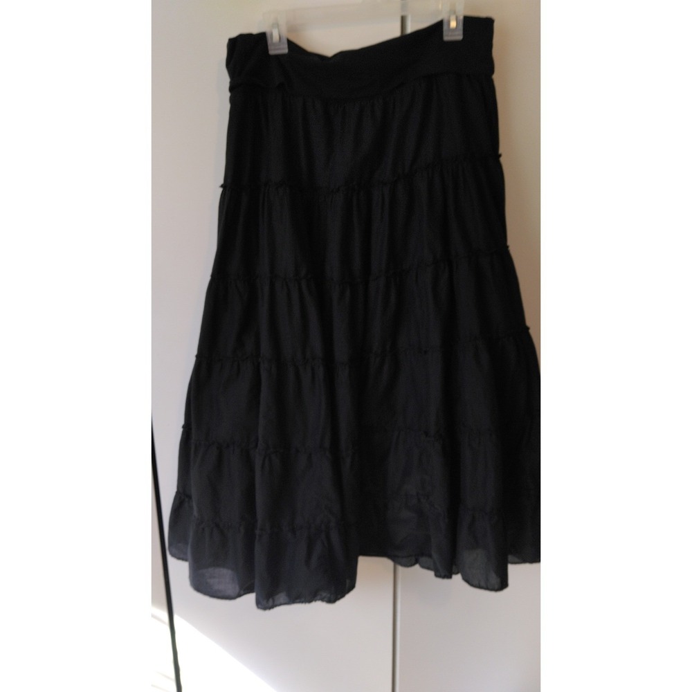 Womens Tiered Maxi Skirt Plus Size 1X Black Whimsigoth Boho Fairy Grunge Witchy